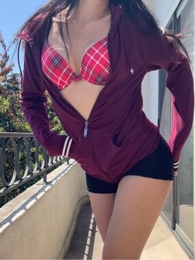 Brand New Lightweight Burgundy Sculpting Athleisure Zip-Up Hoodie Gym Girl Small